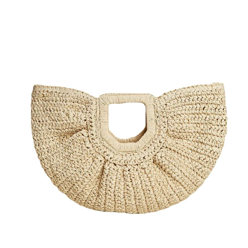 Women Medium Straw Solid Color Purse – Beach Tote Handbag