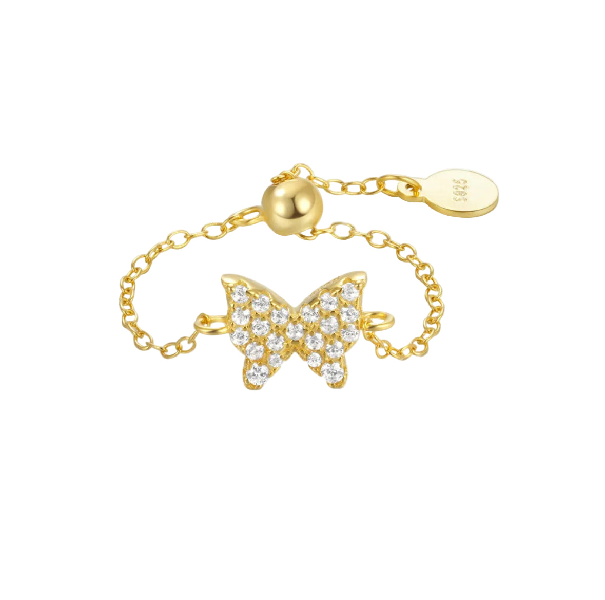 Gold Adjustable Butterfly Ring – Dainty Crystal Butterfly Ring for Women