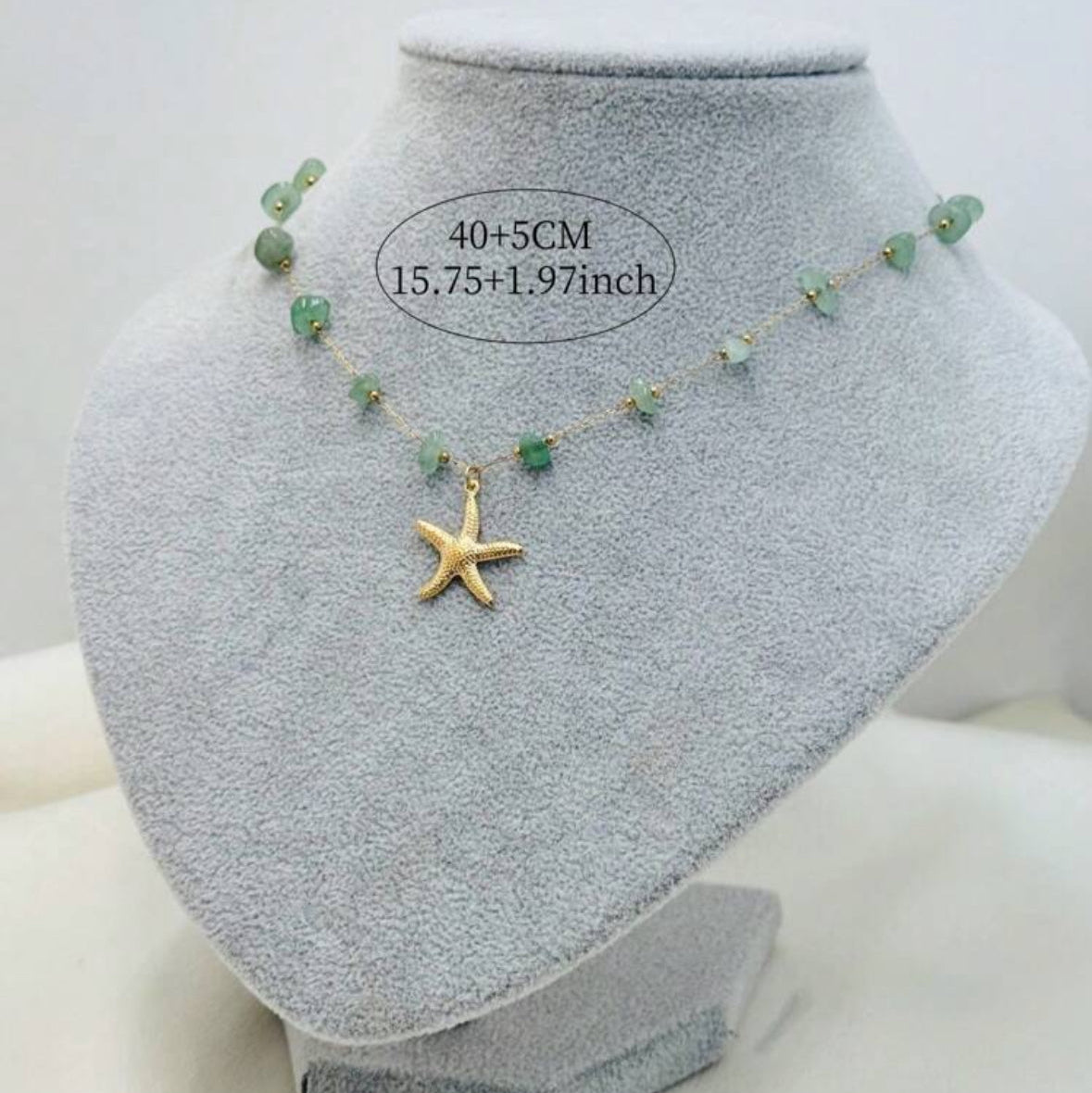 Mint Green Natural Stone Starfish Pendant Necklace | Gold-Tone Beach Jewelry