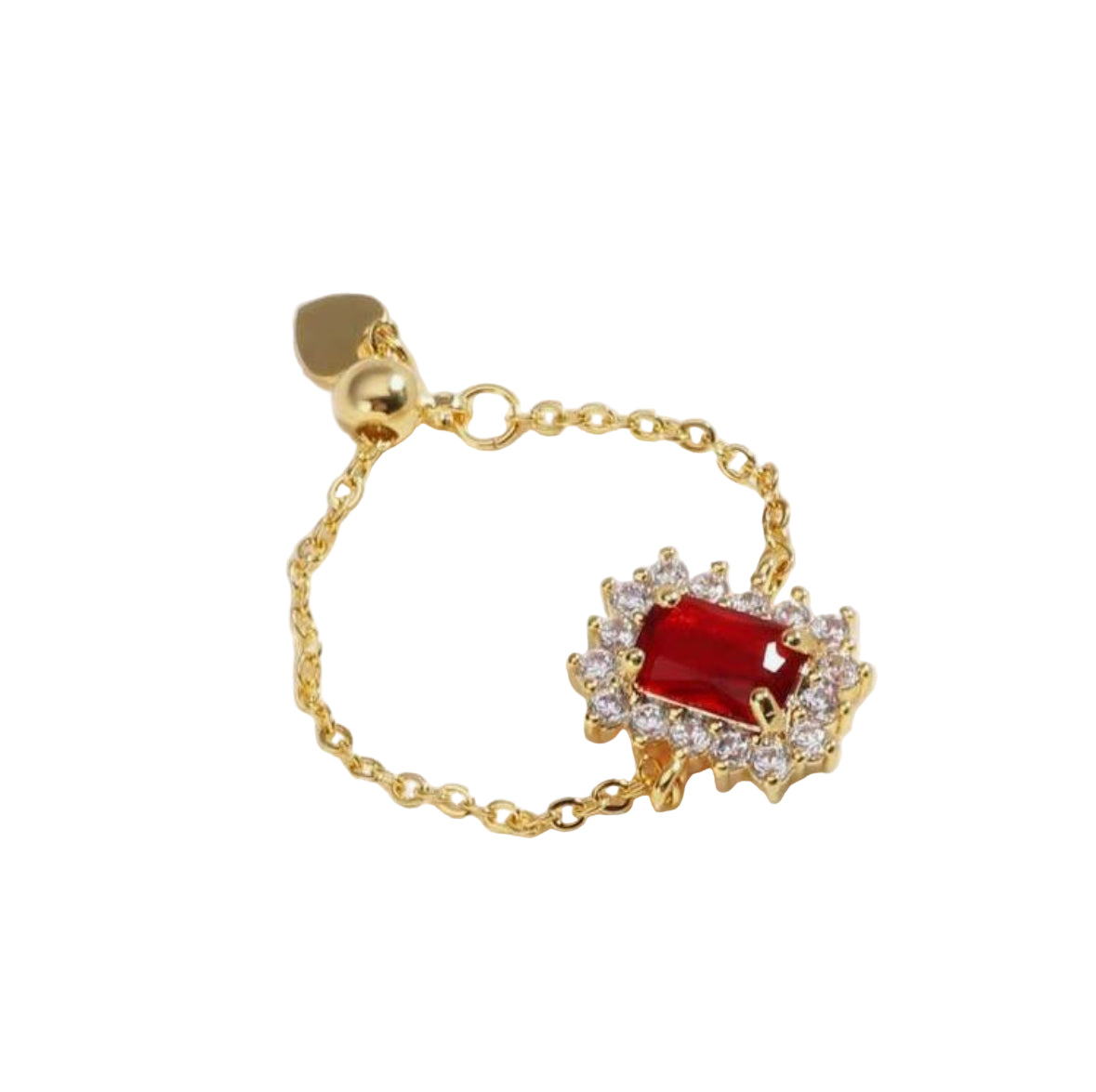 Luxury Red Square Zirconia Ring – Adjustable Gold-Tone Statement Jewelry