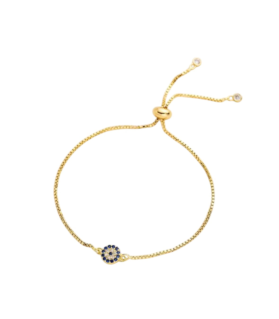 Gold Plated Evil Eye Cubic Zirconia Adjustable Pull Cord Bracelet