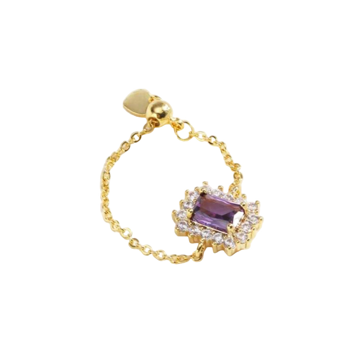 Purple Square Zirconia Ring | 18K Gold-Plated Adjustable Chain Ring
