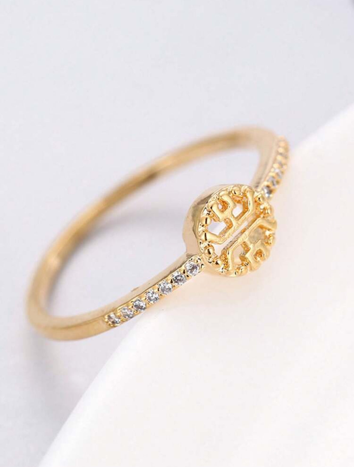 Simple Cubic Zirconia Inlay Ring | Versatile Gold-Plated Band