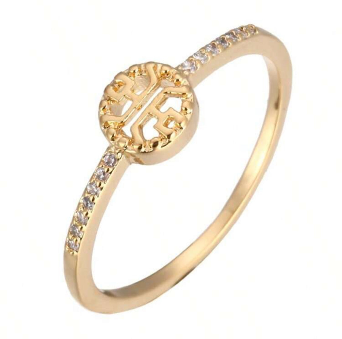 Simple Cubic Zirconia Inlay Ring | Versatile Gold-Plated Band