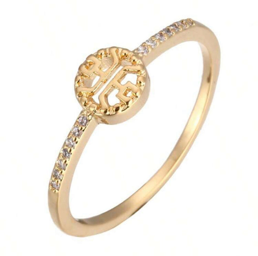 Simple Cubic Zirconia Inlay Ring | Versatile Gold-Plated Band