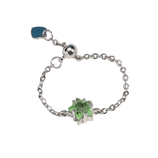 Silver Adjustable Star Ring – Dainty Green Crystal Ring for Women